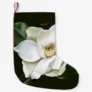 White Magnolia Closeup Green Background Small Christmas Stocking