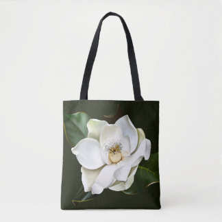 White Magnolia Closeup Green Background Tote Bag
