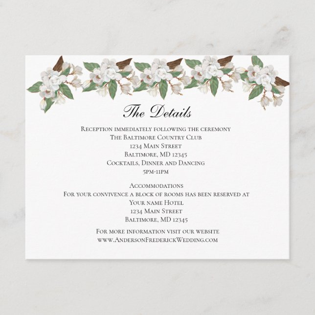 White Magnolia Détails du Mariage Carte du boîtier (Devant)