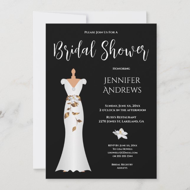 White Magnolia, Elegant Black and White Invitation (Front)