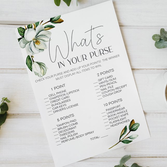 White Magnolia Floral Game Whats In Your Purse  Flyer (Creator Uploaded)