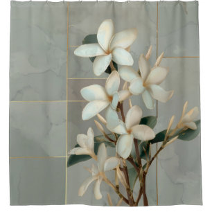 White Magnolia Floral Gold Line Marble