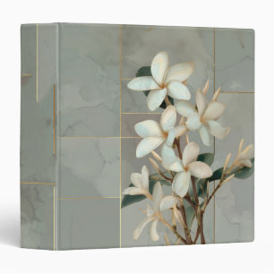 White Magnolia Floral Gold Line Marble Binder