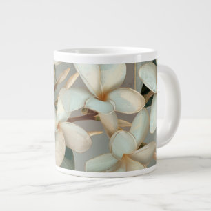 White Magnolia Floral Gold Line Marble Large Coffee Mug