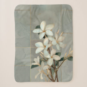 White Magnolia Floral Gold Line Marble Sherpa Blanket