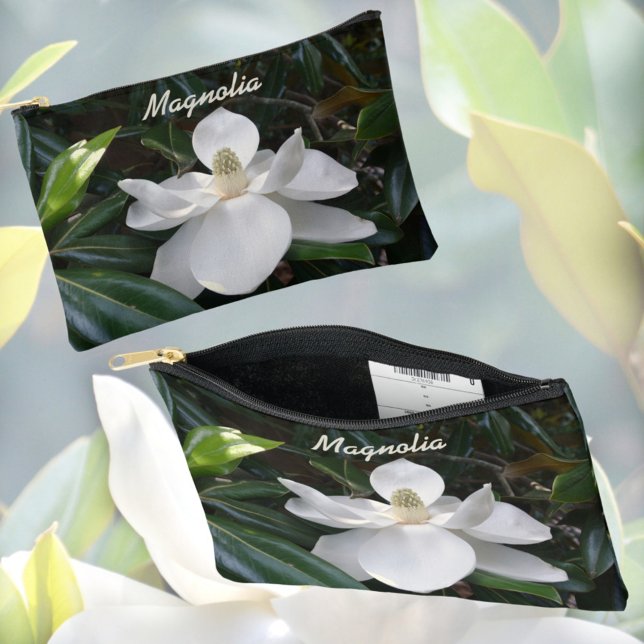 White Magnolia Floral Photographic Botanical Accessory Pouch (Creator Uploaded)