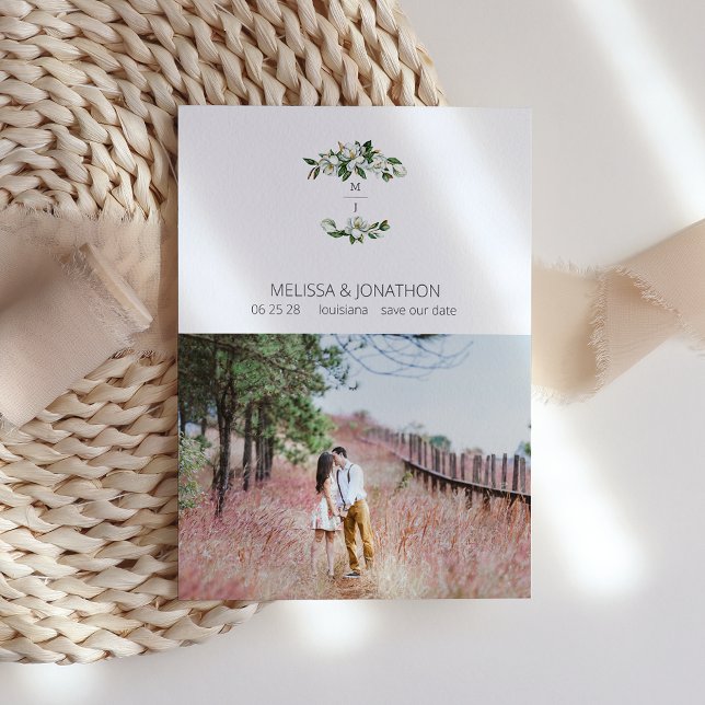 White Magnolia Floral Rustic Image Save The Date (Creator Uploaded)