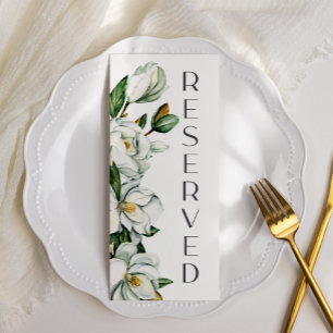 White Magnolia Floral Rustic Wedding Chair Sign Menu