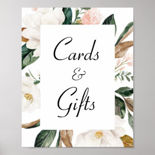white magnolia floral wedding cards & gifts sign