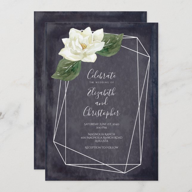 White Magnolia Floral Wedding Invitation (Front/Back)