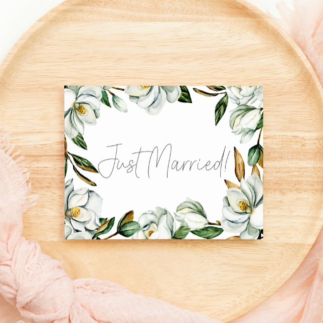 White Magnolia Floral Wedding Just Married (Creator Uploaded)
