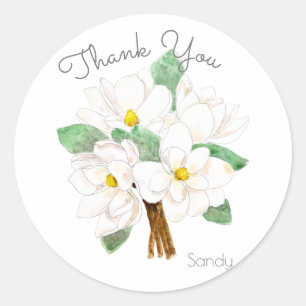 white magnolia flower classic round sticker 