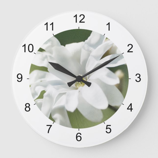 White Magnolia Flower Large Clock (Front)