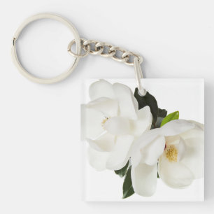 White Magnolia Flower Magnolias Floral Flowers Keychain