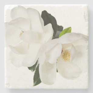 White Magnolia Flower Magnolias Floral Flowers Stone Coaster