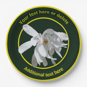 White Magnolia Flower Nature Personalized Party Paper Plate