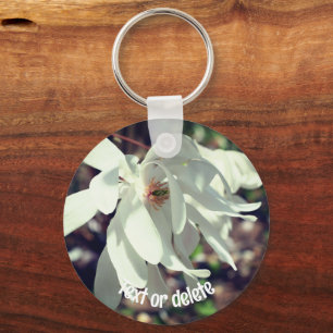 White Magnolia Flower Personalized Keychain