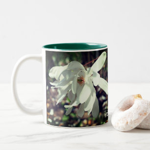 White Magnolia Flower Personalized Two-Tone Coffee Mug