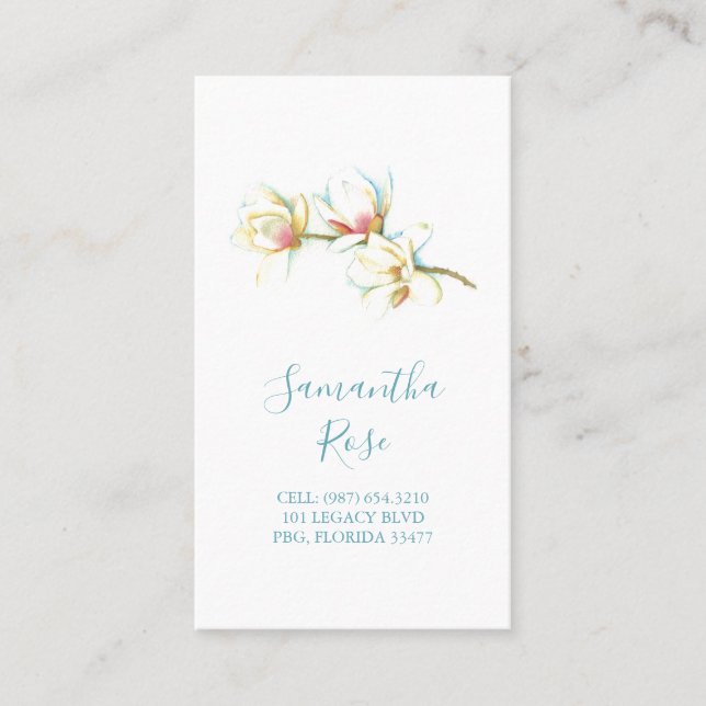 White Magnolia Flower Professional Custom Business Card (Front)
