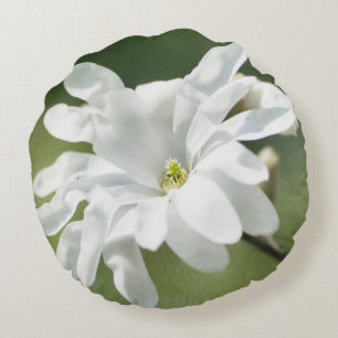 White Magnolia Flower Round Pillow