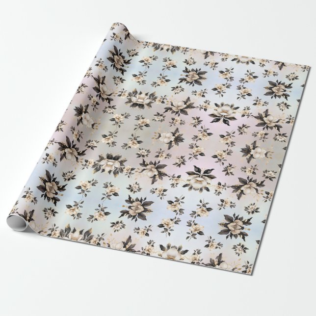 White Magnolia Flower Wrapping Paper (Unrolled)