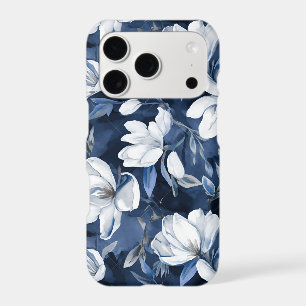 White Magnolia Flowers, Blue Background