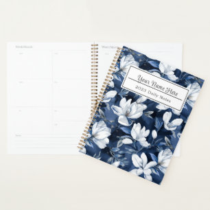 White Magnolia Flowers, Blue Background Planner