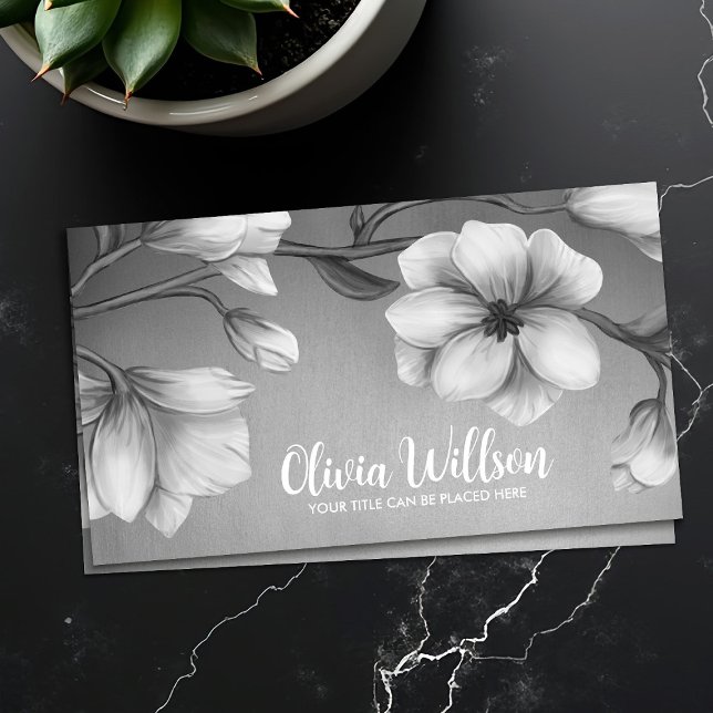 White Magnolia Flowers Illustration Business Card (Creator Uploaded)