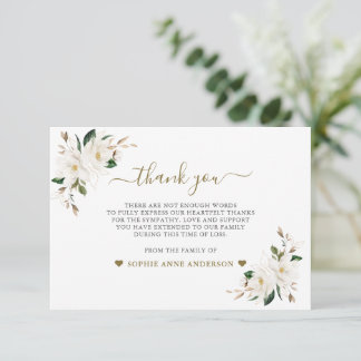 White Magnolia Flowers Photo In Loving Memory Thank You Card