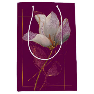 White Magnolia Gold Line Magenta Medium Gift Bag