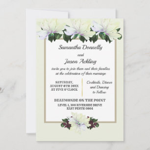 White Magnolia Greenery Floral Wedding Invitation