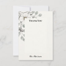 White Magnolia Grey Green Botanical Wedding Thank