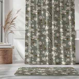 White Magnolia Grove Laurel Green Elegant Floral