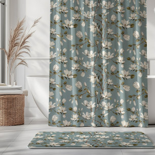 White Magnolia Grove on Duck Blue Elegant Floral