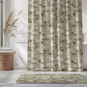 White Magnolia Grove on Ecru Beige Elegant Floral 