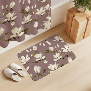 White Magnolia Grove on Rose Pink Elegant Floral  Bath Mat