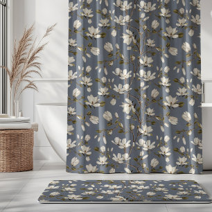 White Magnolia Grove on Slate Blue Elegant Floral 