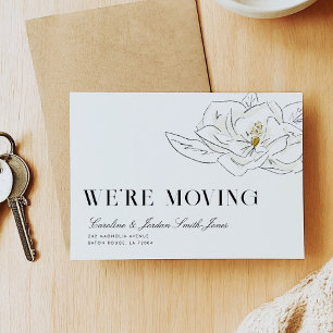 White Magnolia Illustration Modern Minimal Moving Announcement
