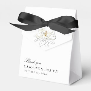 White Magnolia Illustration Modern Minimal Wedding Favor Box