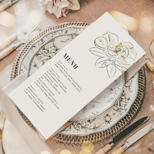 White Magnolia Illustration Modern Wedding Menu