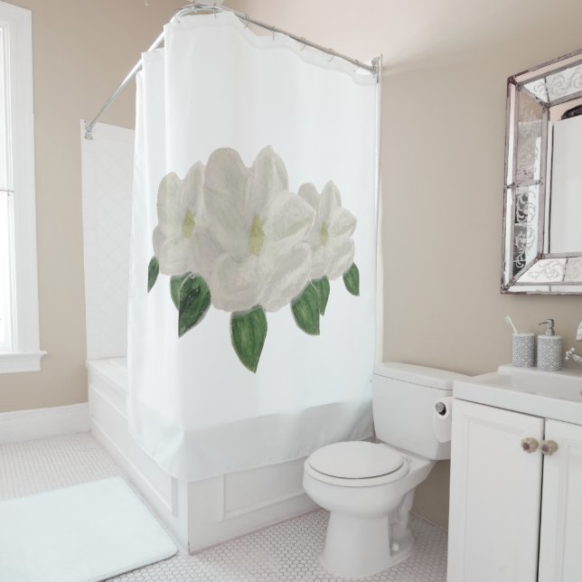 White Magnolia Magnolias  Shower Curtain (In Situ)