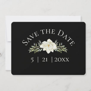 White Magnolia on Black Save the Date w Photo