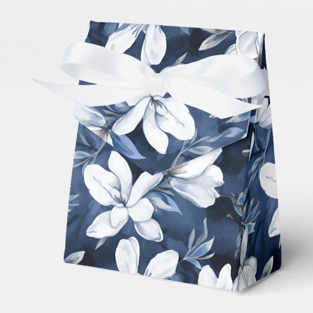 White Magnolia Pattern on midnight chiffon Favor Box (Front Side)