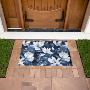 White Magnolia Pattern on midnight settings, Doormat