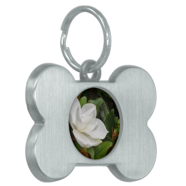 White Magnolia Pet Name Tag (Front Left)
