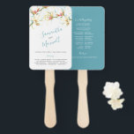 White Magnolia Wedding Program Fan<br><div class="desc">This minimalist floral wedding program fan features your names in a hand lettered calligraphy script font in a turquoise blue on a crisp white background framed by a top boarder replica of my original watercolor white magnolia flowers. This double sided ceremony program reverses to a complimentary solid turquoise colour. These...</div>