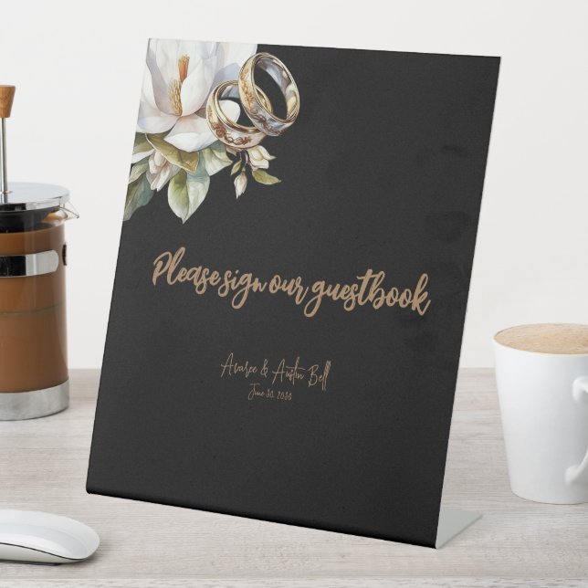 White Magnolia Wedding Rings Sign Our Guestbook (In SItu)