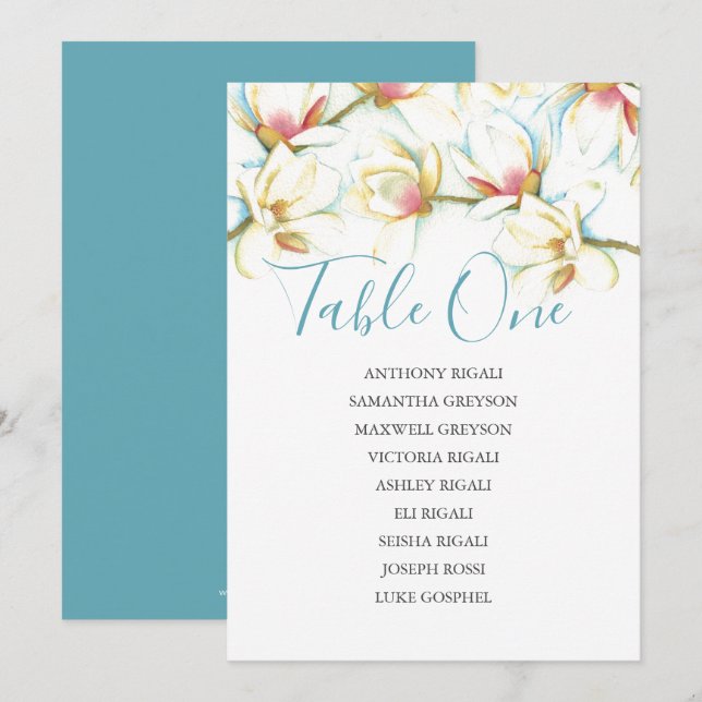 White Magnolia Wedding Seating Chart, Table Plan Invitation (Front/Back)