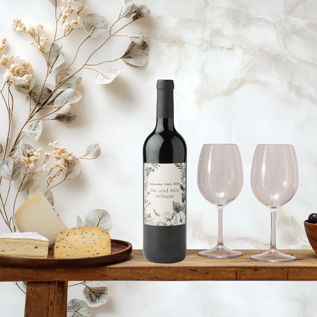 White Magnolias and Butterfly Wedding Wine Labels (Creator Uploaded)