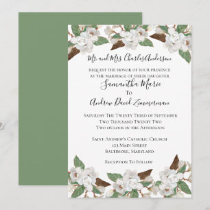 White Magnolias Classic Formal Elegant Wedding  Invitation